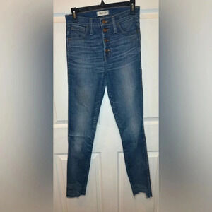 Madewell Jeans Womens Size 27Tall High Rise Skinny Button Fly Distressed Stretch